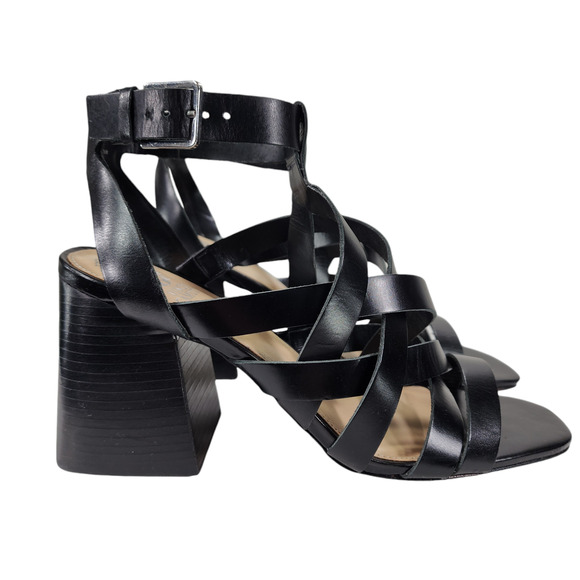 Vince Camuto 10M Chunky Heeled Sandals Womens Sutellie Black Strappy Y2K 90s 4" - Picture 2 of 12